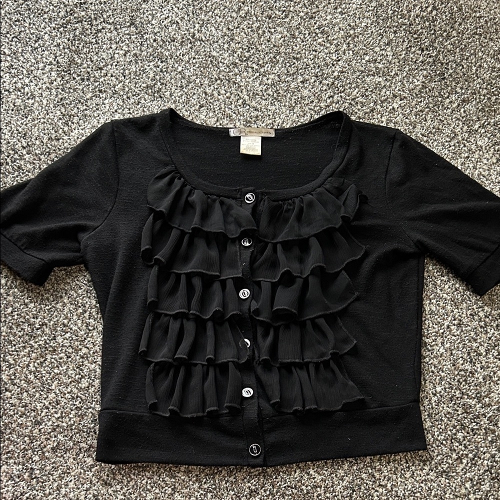 Charlotte Russe Black Cardigan with Ruffles | Ruffle Cardigan | Black Cardigan